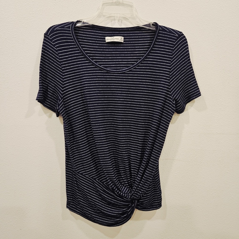 Y2K Abercrombie XS Navy Striped Twist Knot Short-Sleeve Tee Shirt